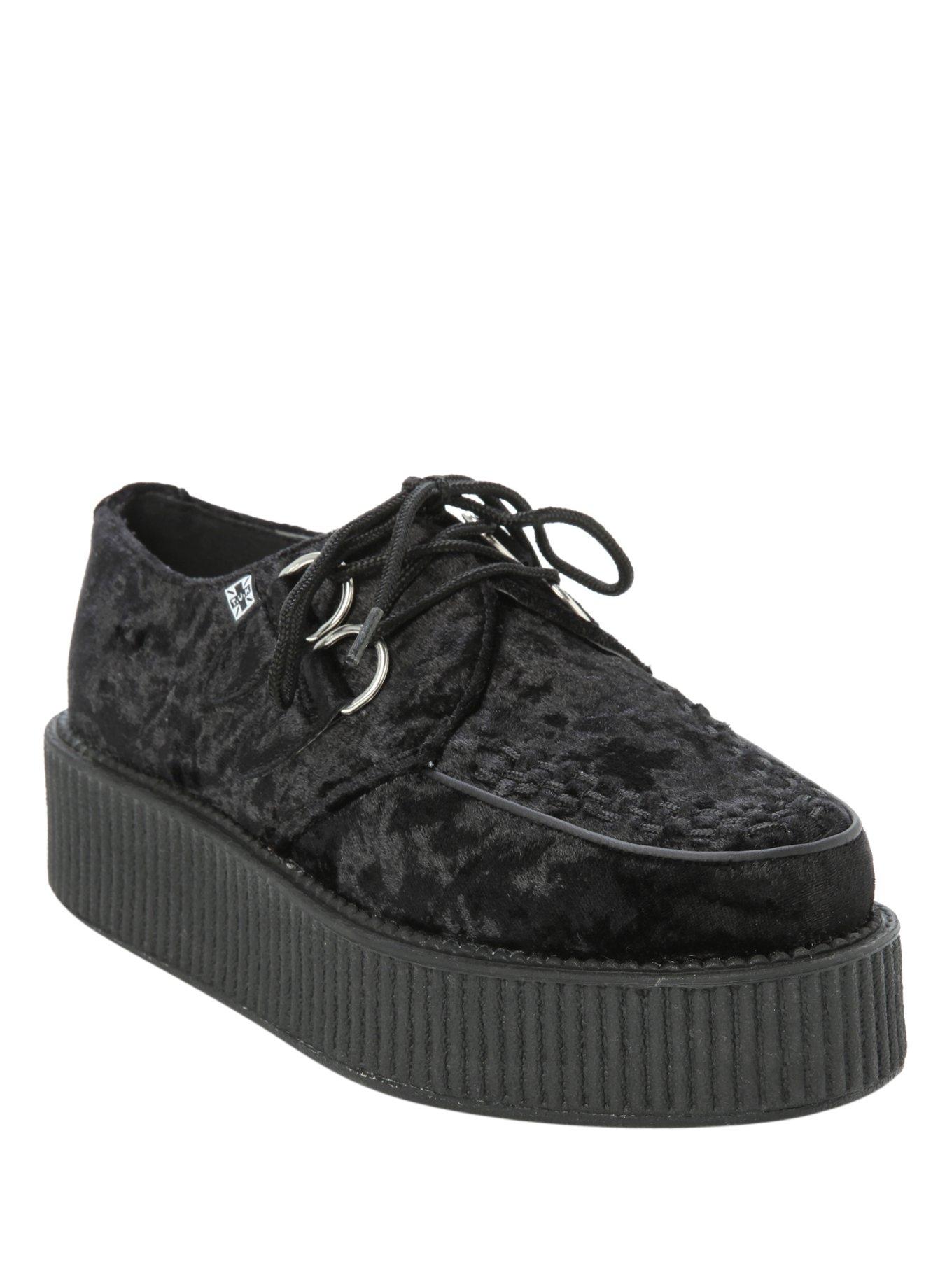 T.U.K. Black Crushed Velvet Viva Mondo Creeper, BLACK, hi-res