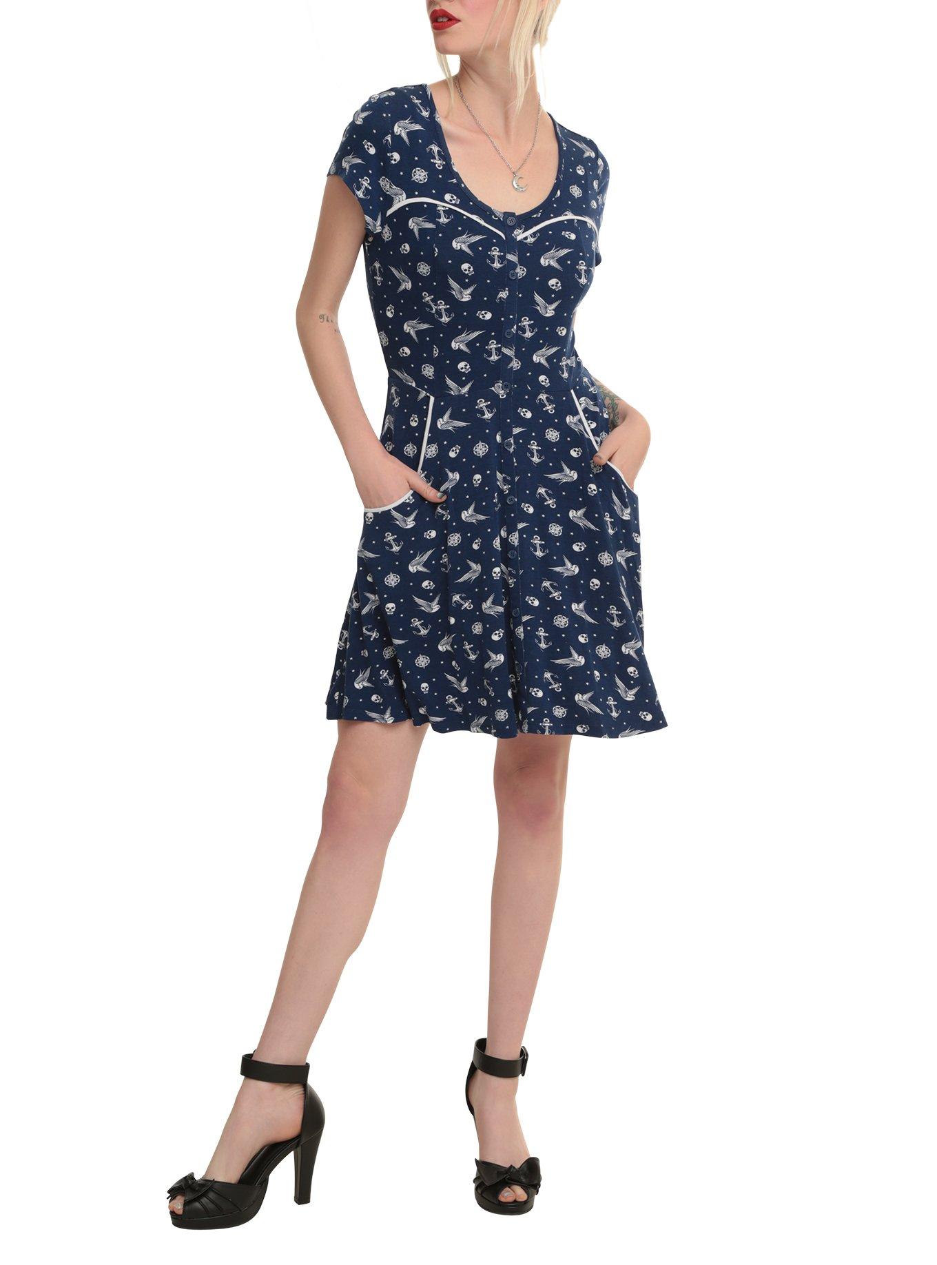 Navy Nautical Dress, NAVY, hi-res