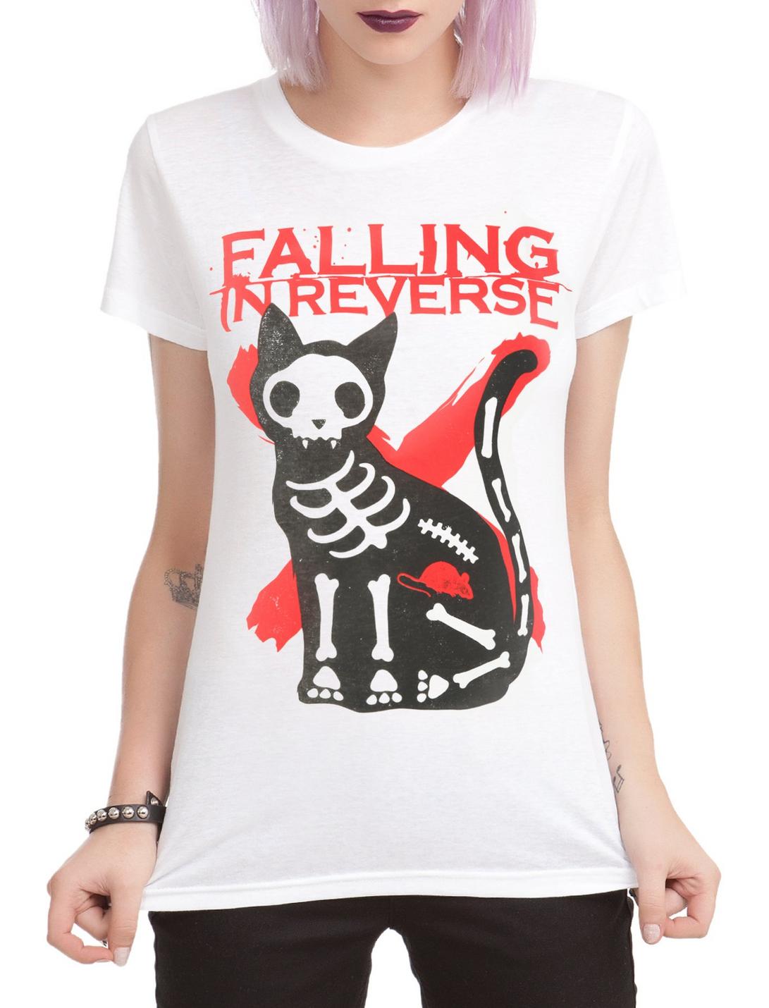 Falling In Reverse Skeleton Cat Girls T-Shirt, WHITE, hi-res