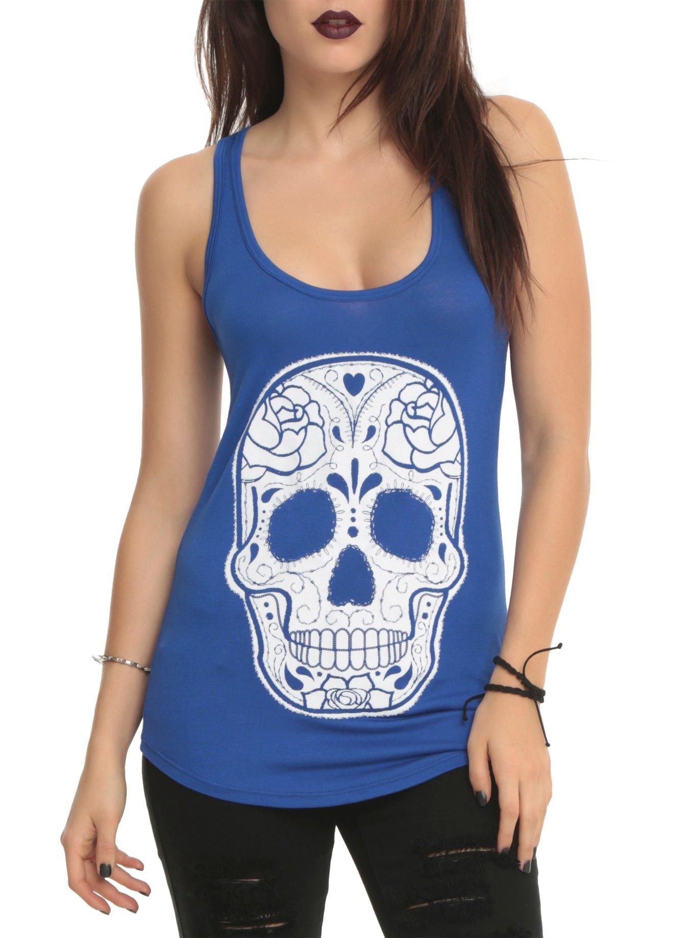 Blue Sugar Skull Girls Tank Top, , hi-res
