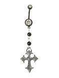14G Steel Black Rosary Cross Navel Barbell, , hi-res