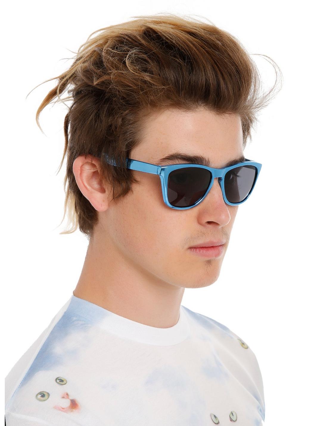 Metallic Blue Retro Sunglasses, , hi-res