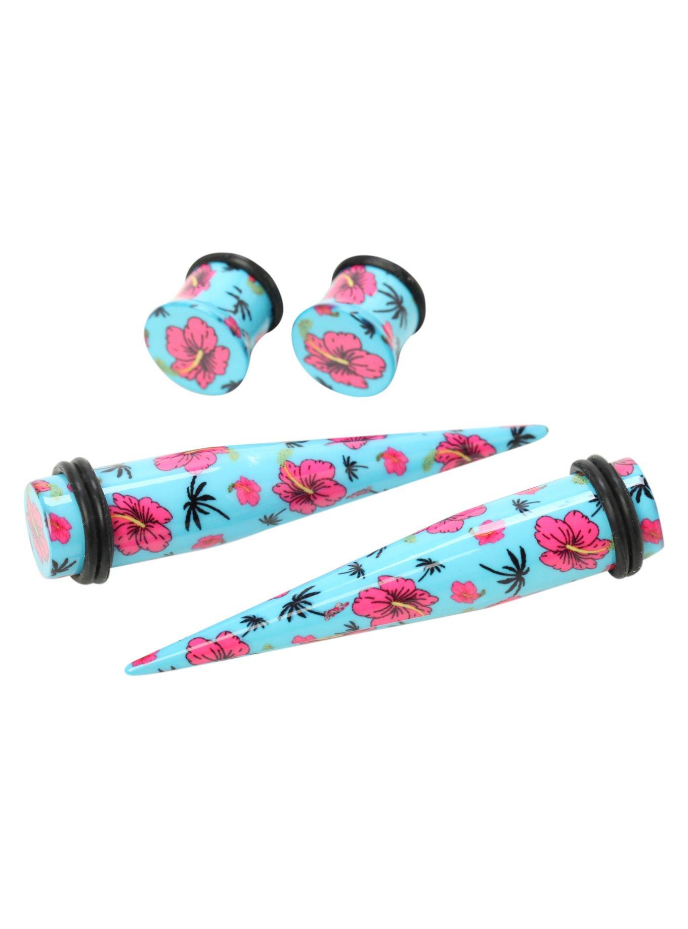 Acrylic Cartoon Hibiscus Taper & Plug 4 Pack, , hi-res