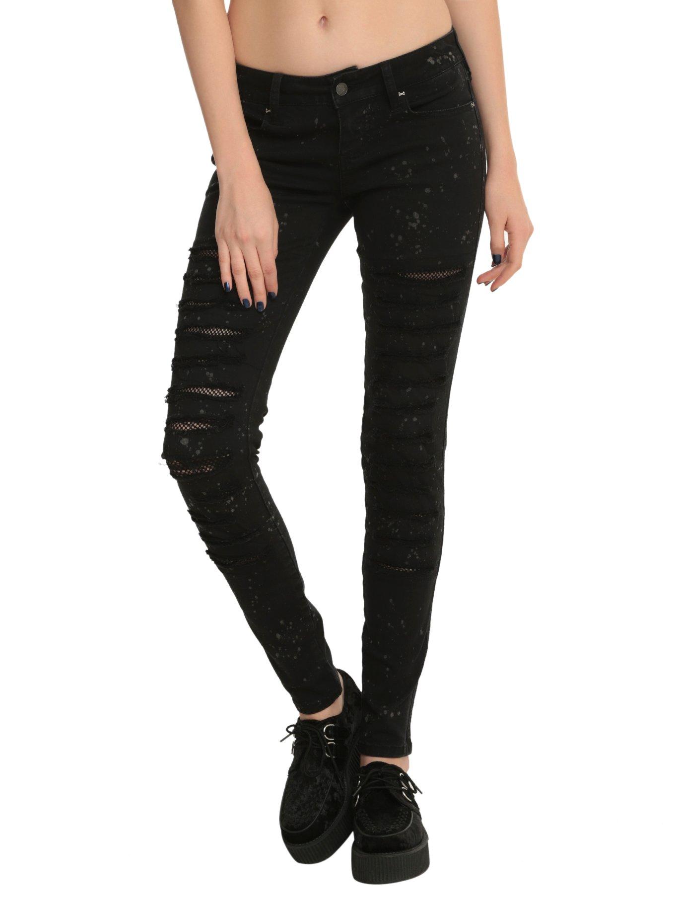 Royal Bones Black Bleach Fishnet Skinny Jeans, BLACK, hi-res