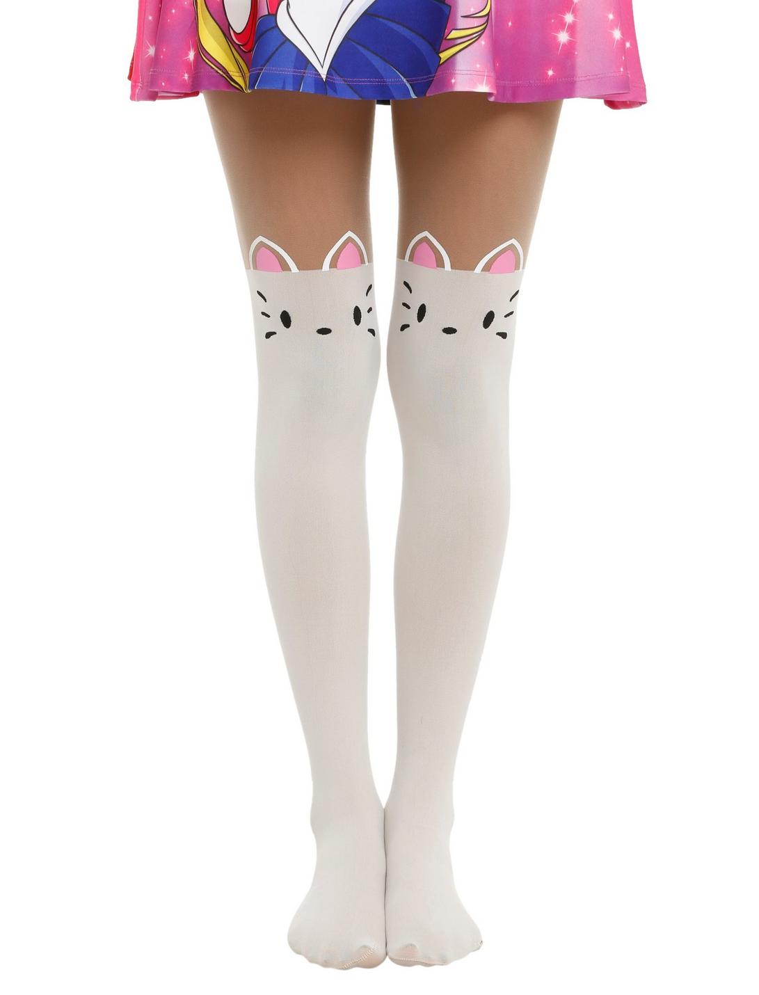 LOVEsick Cat Tail Faux Thigh High Tights, BLACK, hi-res