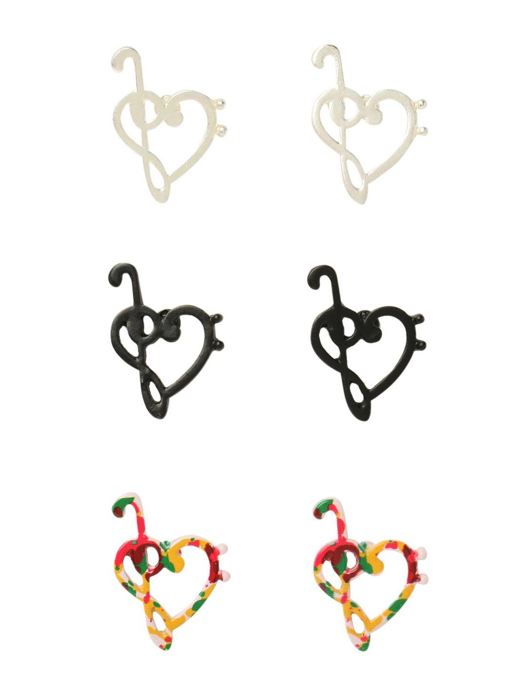 LOVEsick Music Clef Heart Earrings 3 Pair, , hi-res