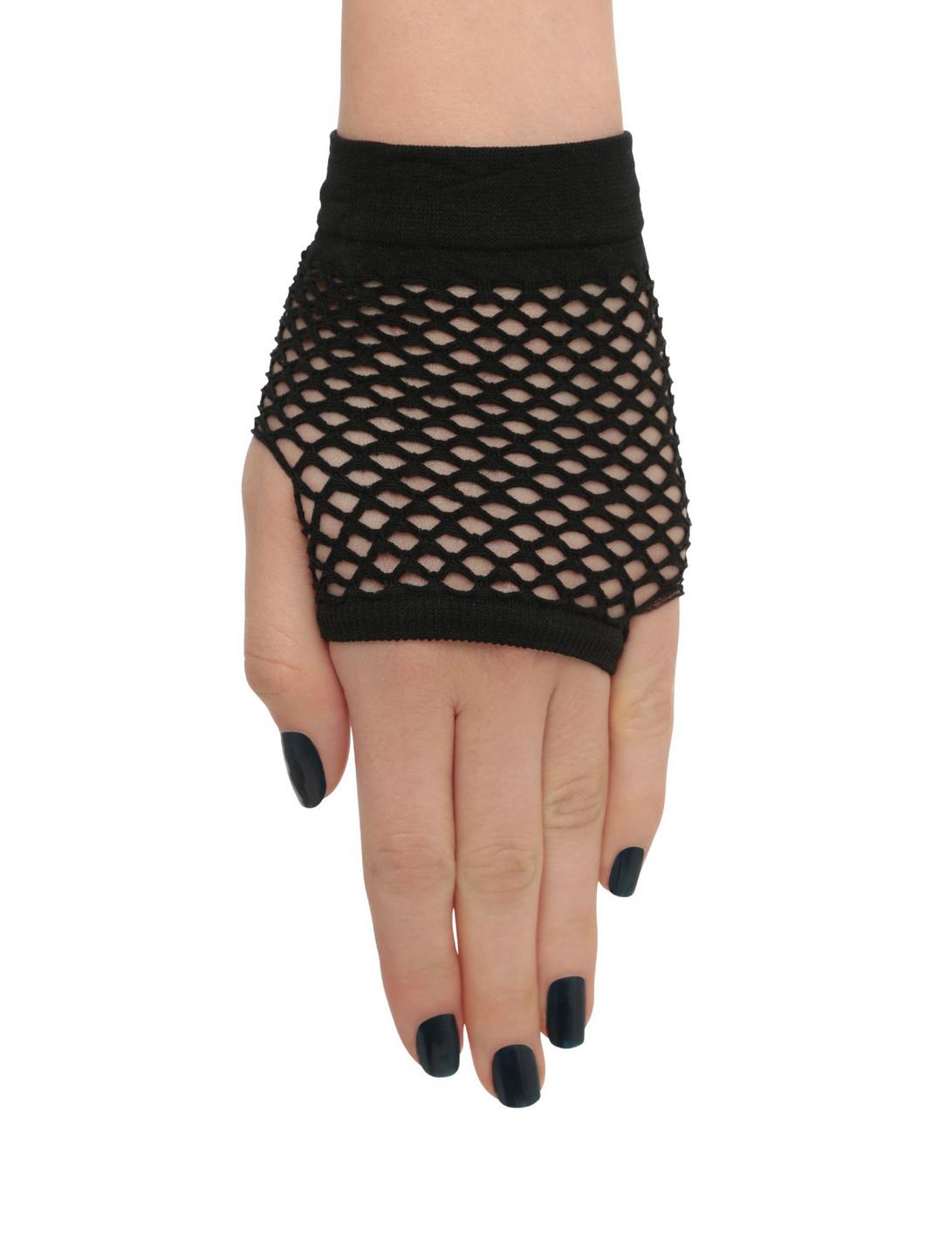 Black Fishnet Fingerless Gloves, , hi-res