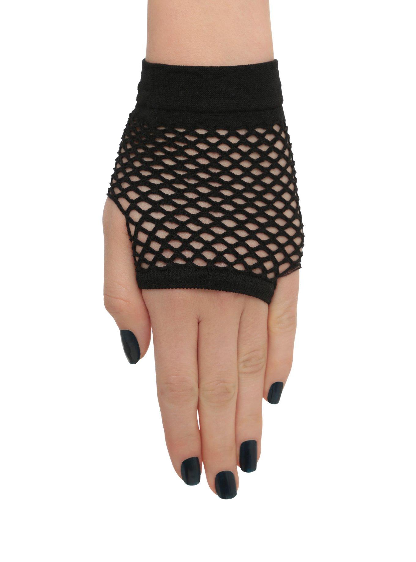 Black Fishnet Fingerless Gloves, , hi-res
