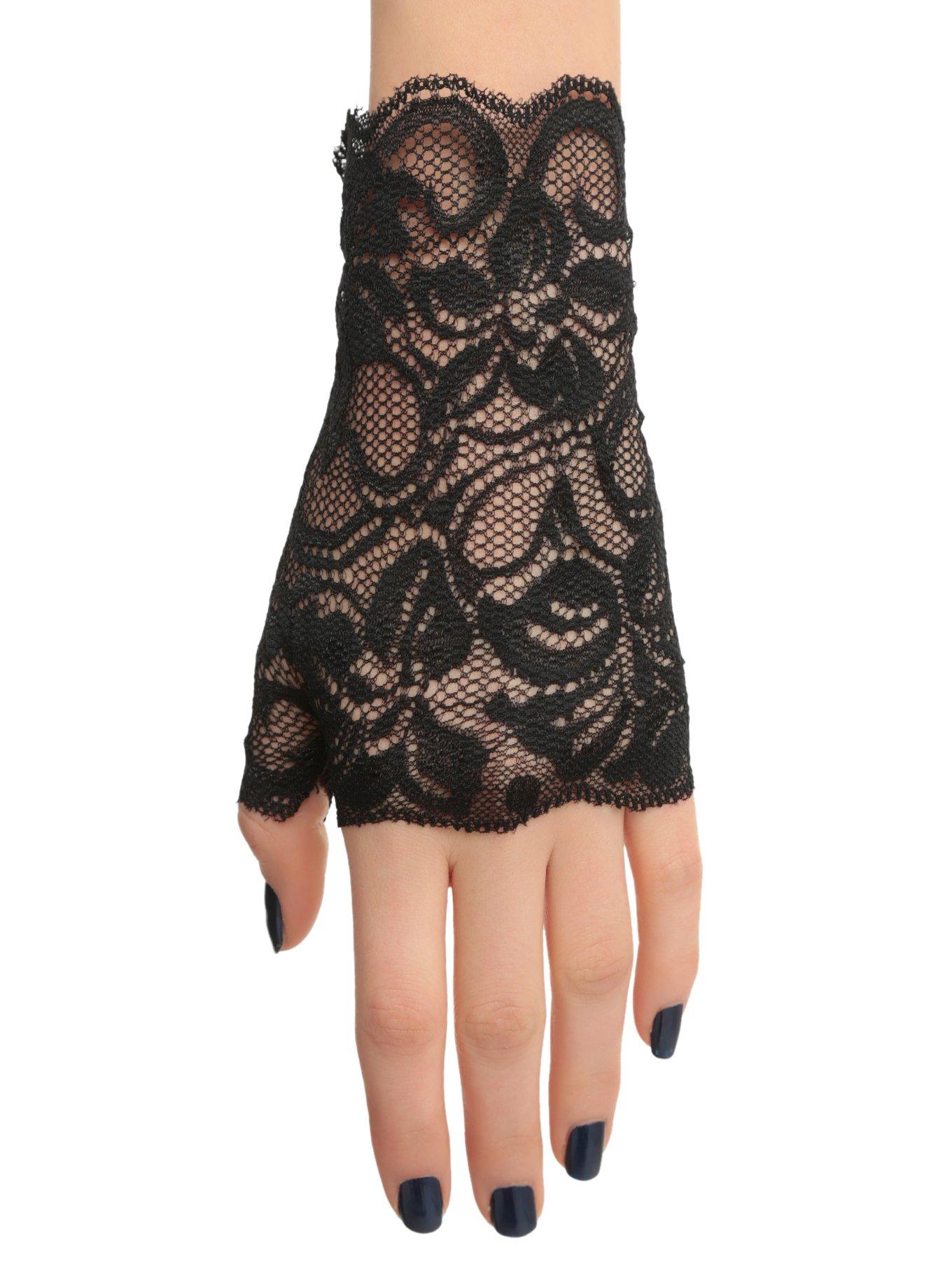 Black Lace Fingerless Gloves, , hi-res