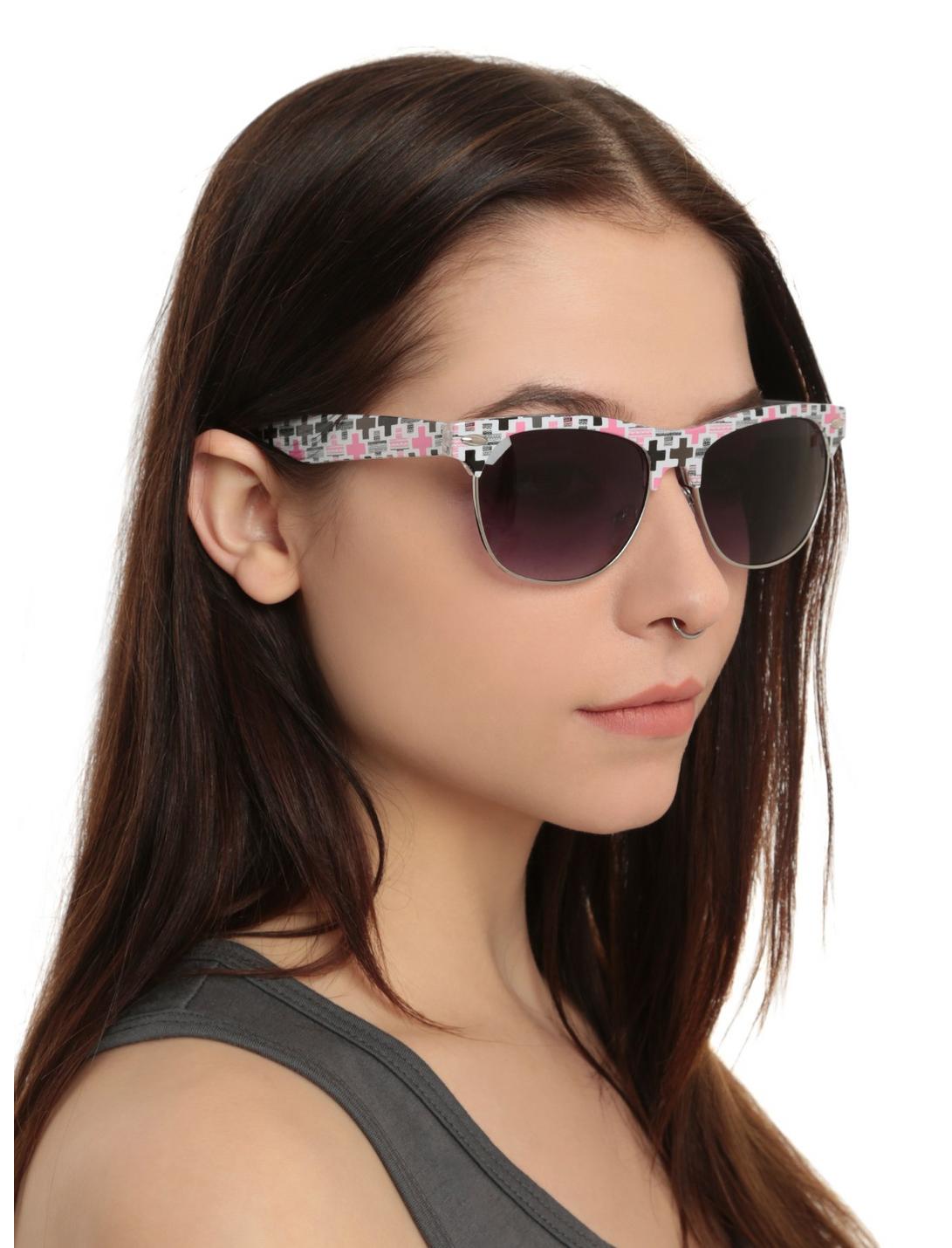 Pink And Black Cross Wire Rim Sunglasse, , hi-res