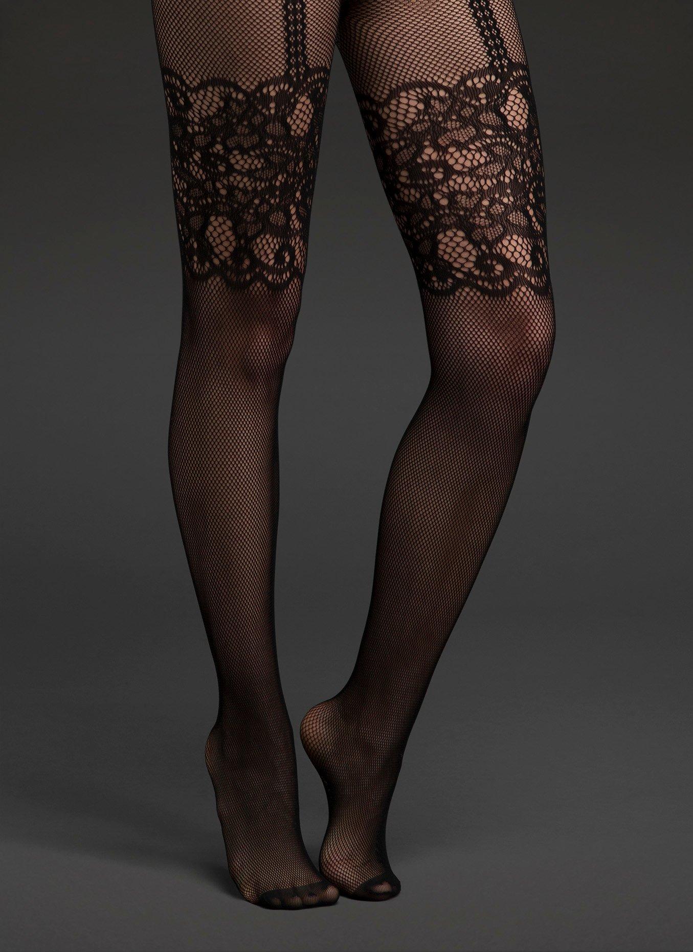 Hot Topic Black Floral Fishnet Tights