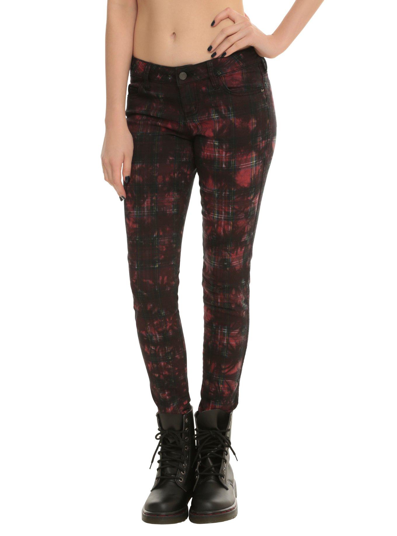 Royal Bones By Tripp Tie Dye Red Plaid Skinny Pants, RED, hi-res