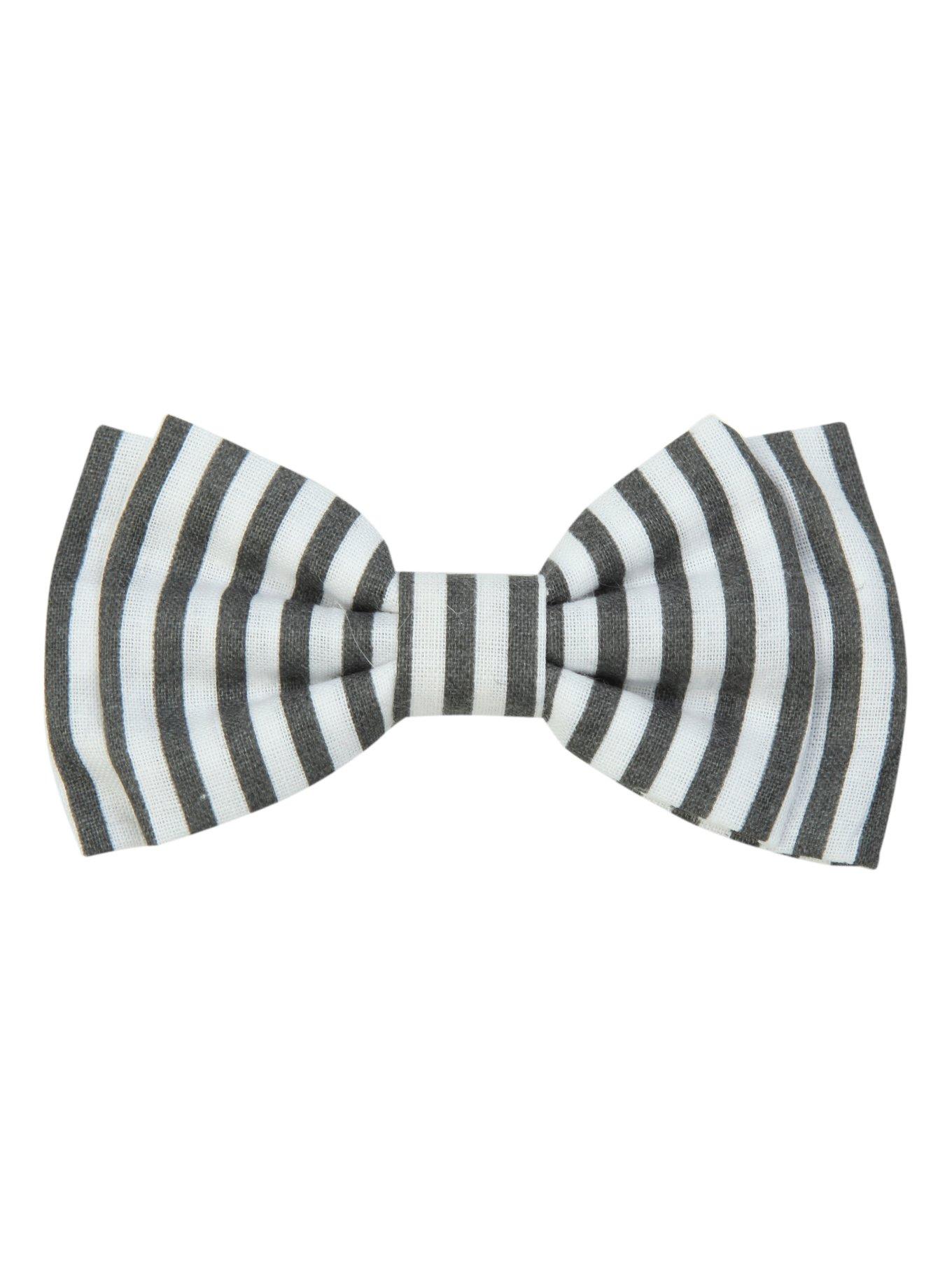 Grey Striped Hair Bow, , hi-res