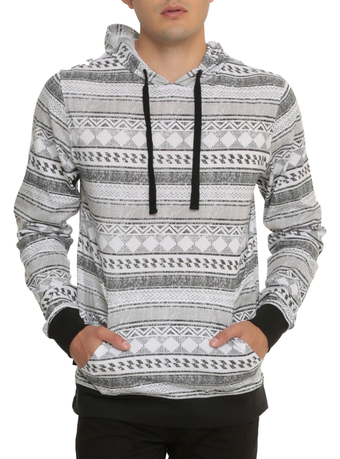 RUDE Distressed Geometric Stripe Hoodie, WHITE, hi-res