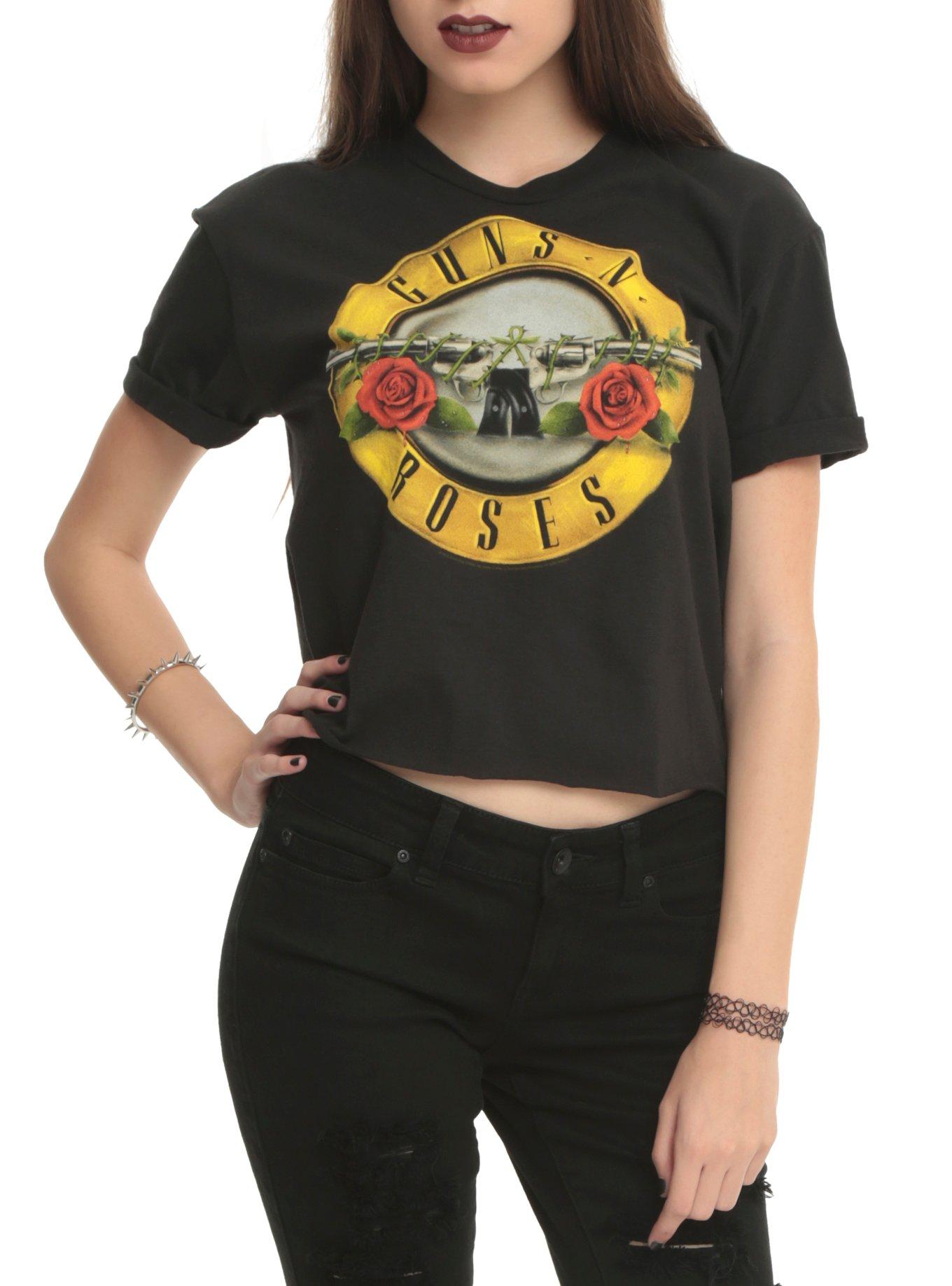 Guns N' Roses Circle Logo Girls Crop Top, BLACK, hi-res