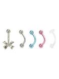 16G Steel Pink Blue Bow Eyebrow Curved Barbell 5 Pack, , hi-res