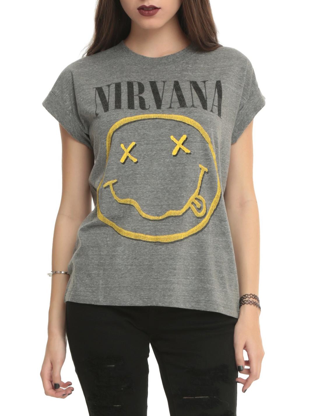 Nirvana Smiley Logo Girls Crop Top, HEATHER GREY, hi-res