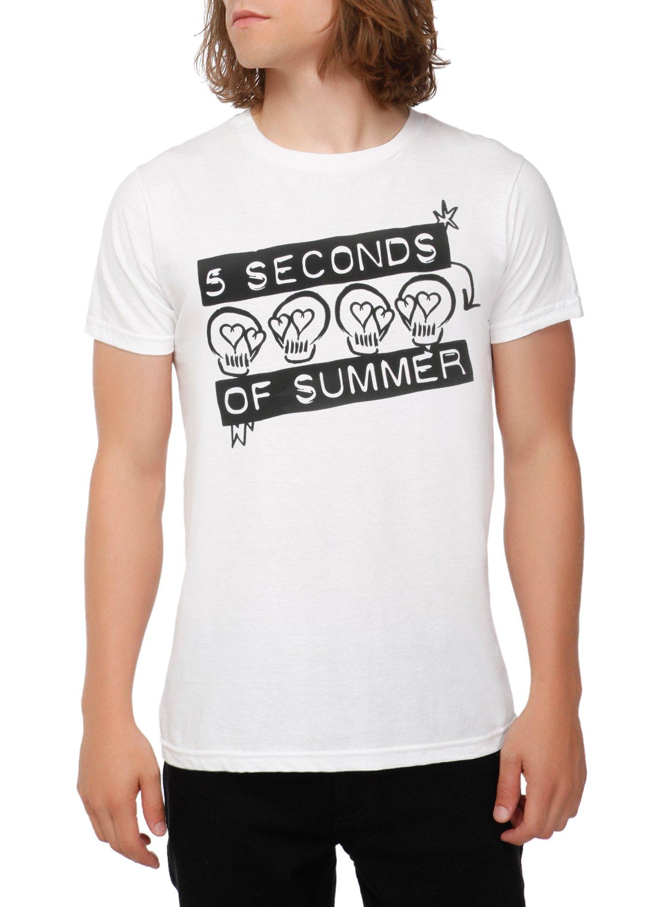 5 Seconds Of Summer Skulls T-Shirt, WHITE, hi-res