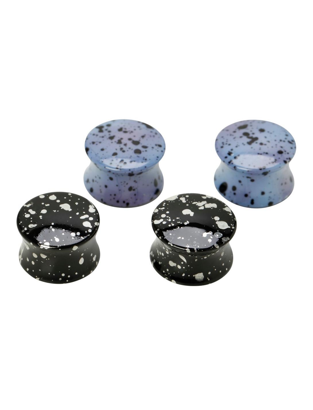 Acrylic Purple & Black Splatter Plug 4 Pack, BLACK, hi-res