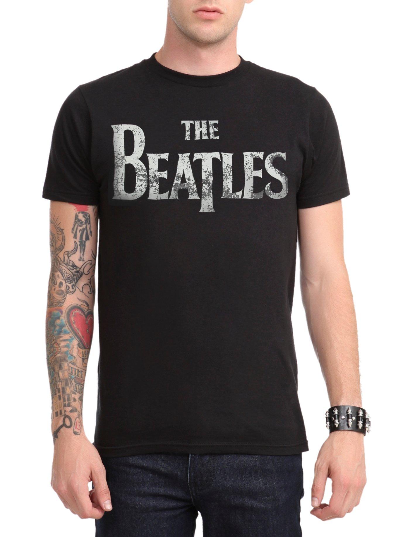 The Beatles Distressed Logo T-Shirt, BLACK, hi-res