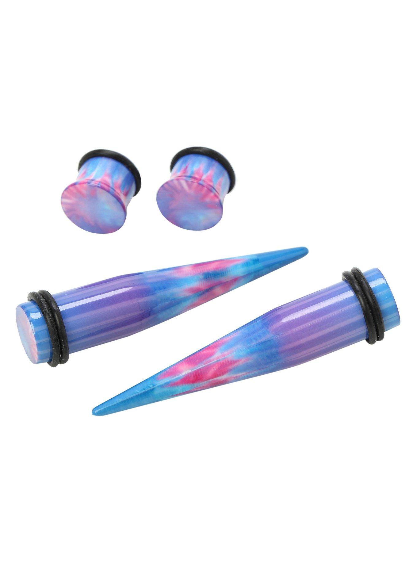 Acrylic Blue Tie Dye Taper And Plug 4 Pack, MULTI, hi-res