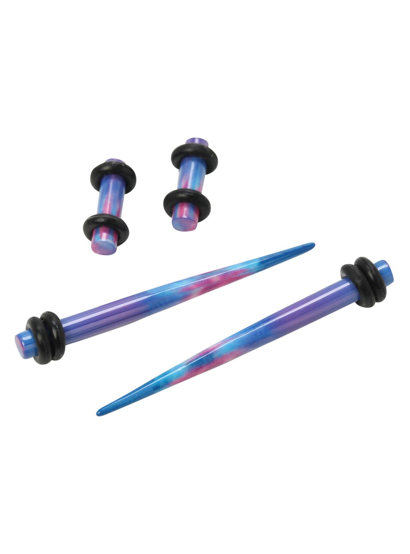 Acrylic Blue Tie Dye Micro Taper & Plug 4 Pack, MULTI, hi-res