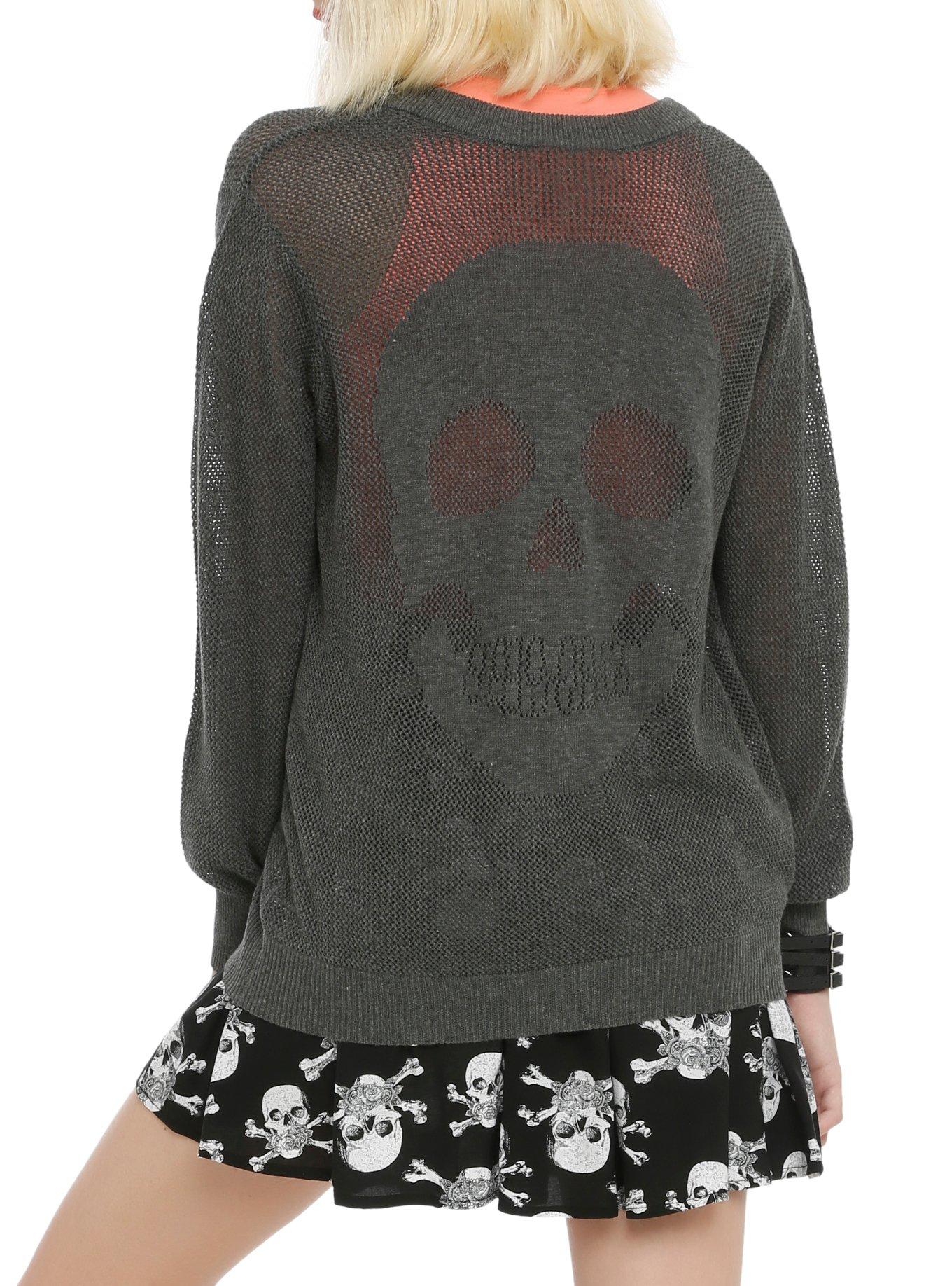 Grey Skull Button Cardigan, BLACK, hi-res