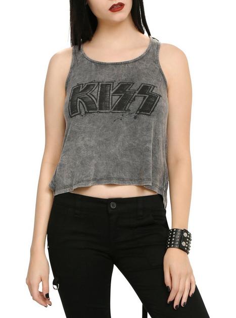 Kiss Acid Wash Logo Hi-Lo Top | Hot Topic