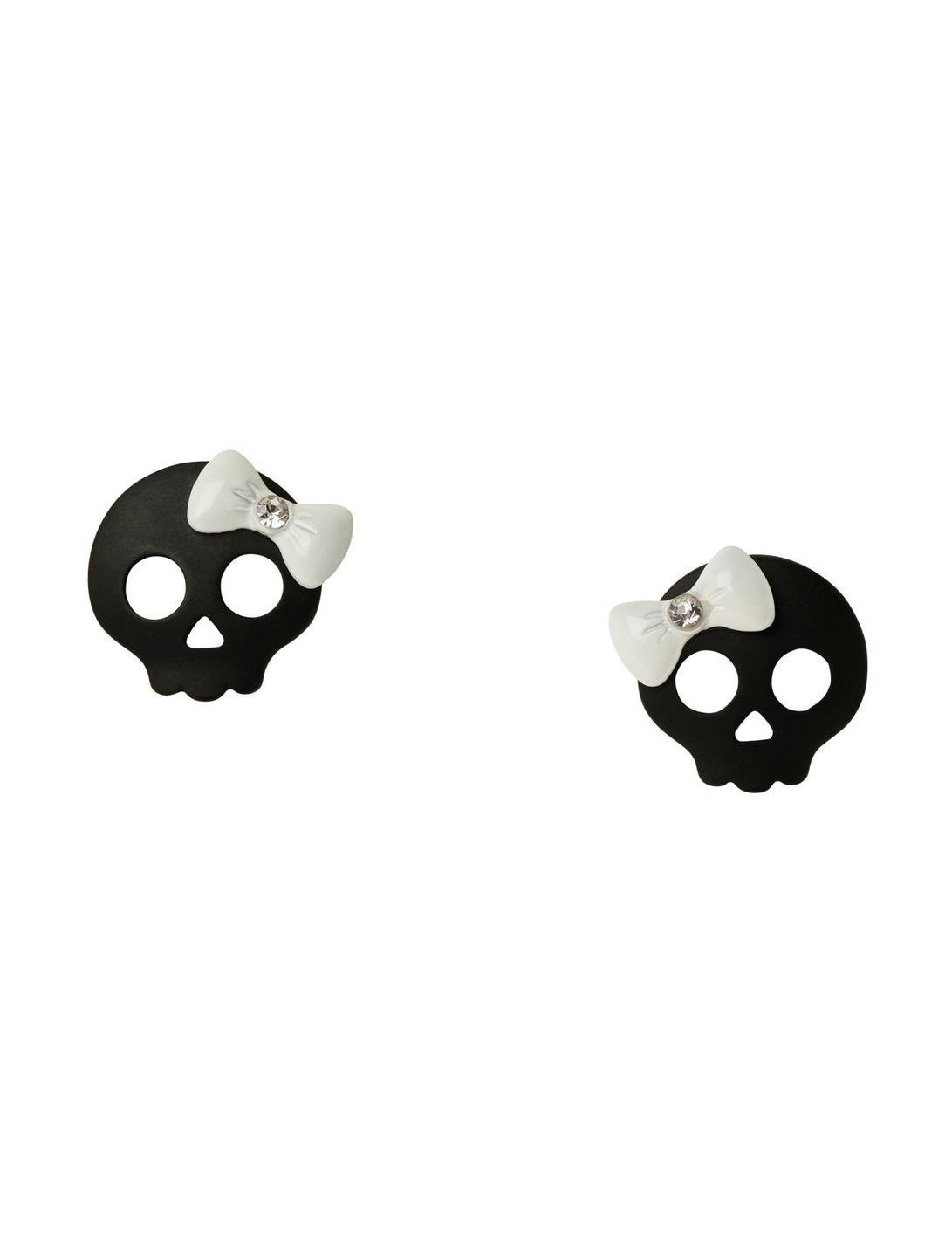 LOVEsick Black & White Skull Bow Earrings, , hi-res