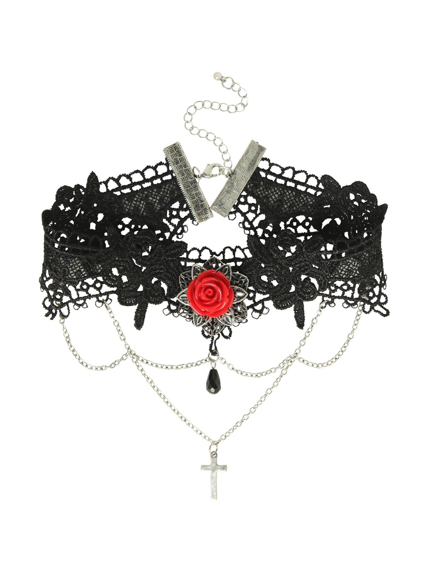 LOVEsick Goth Rose Choker, , hi-res