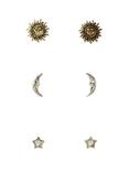 LOVEsick Sun Moon Star Earrings 3 Pair, , hi-res