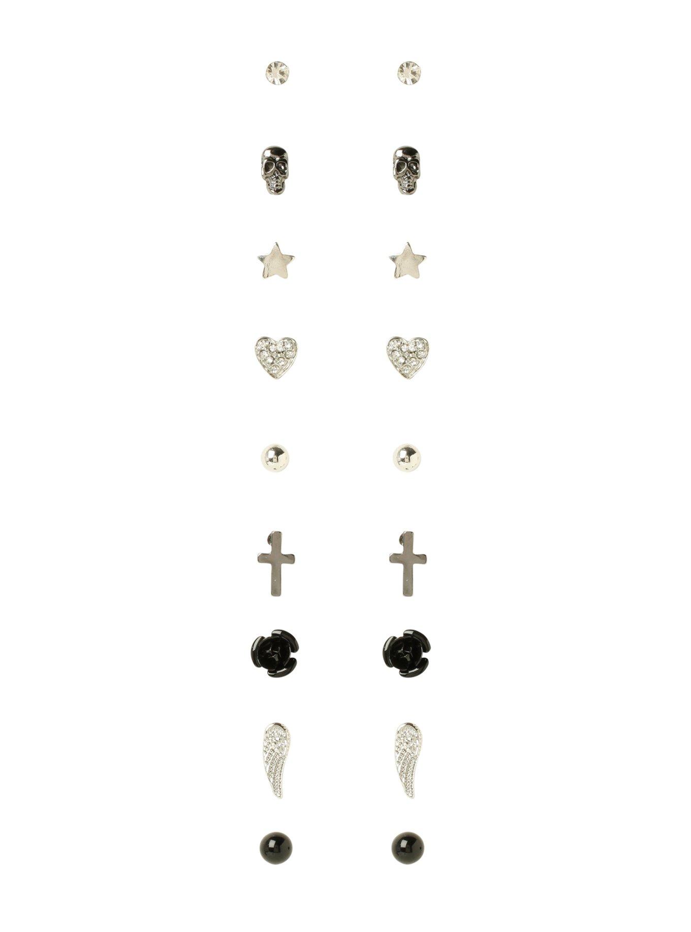 LOVEsick Skull Wing Star Earrings 9 Pair, , hi-res