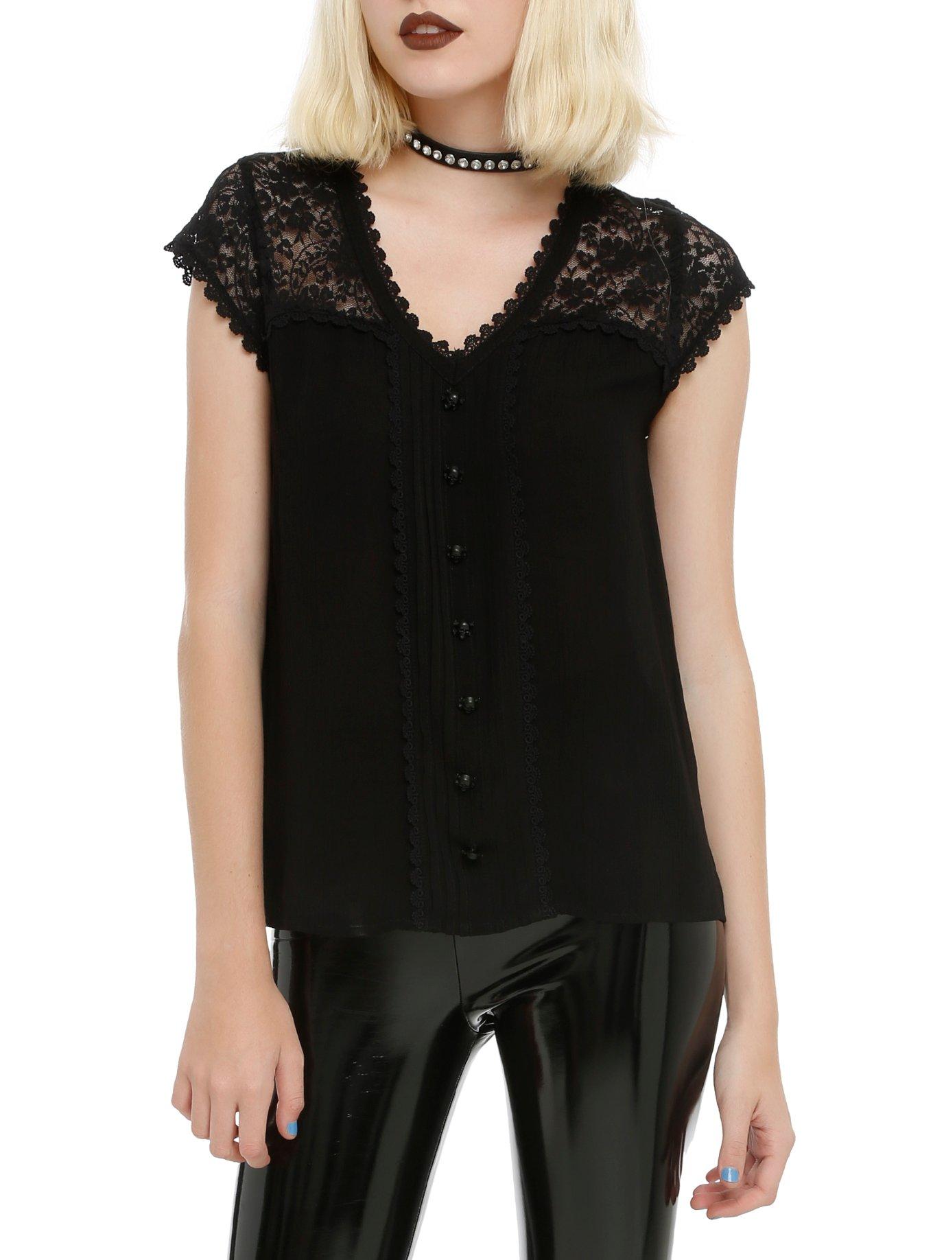 Black Lace Skull Top, BLACK, hi-res