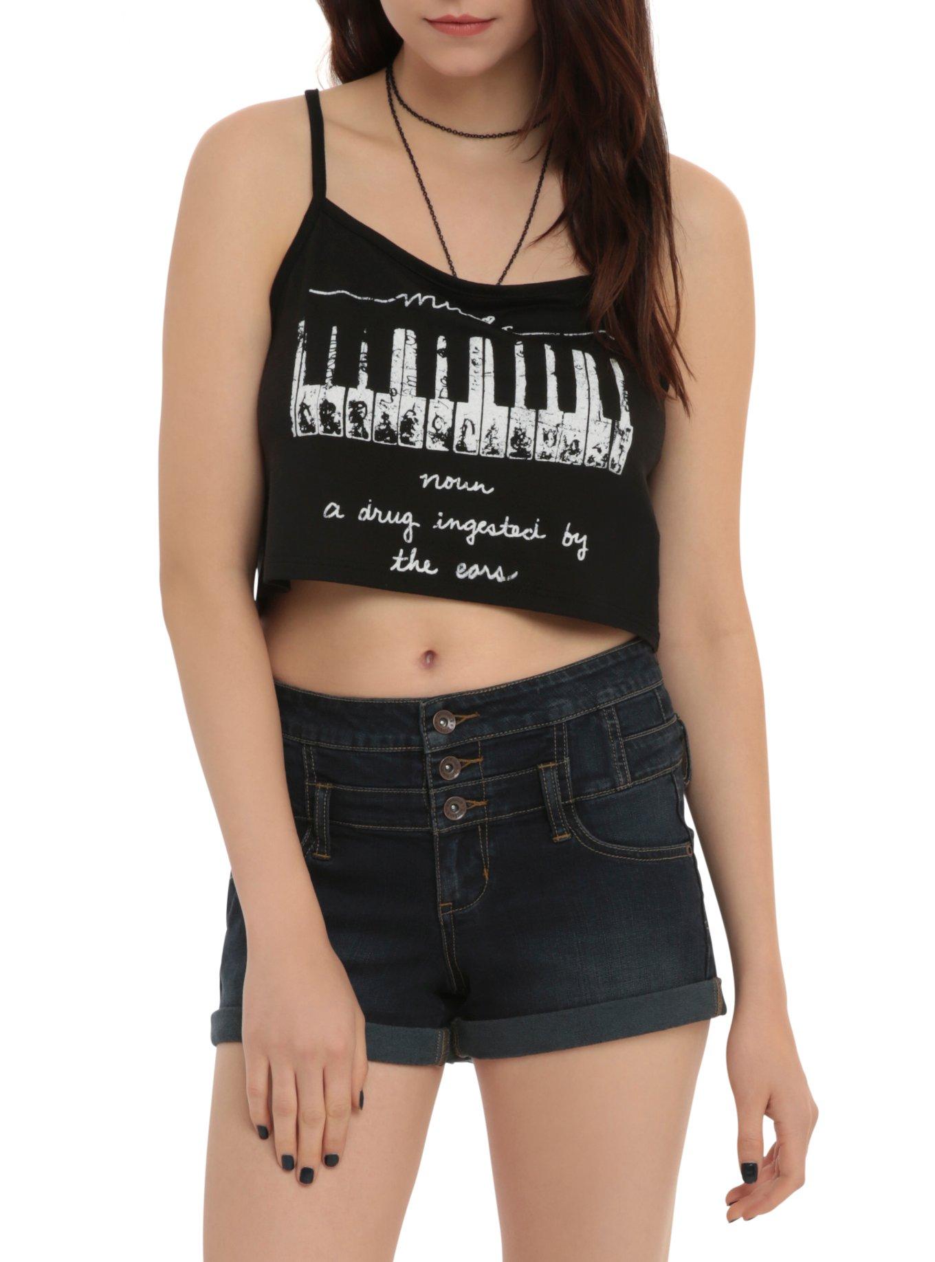 Music Piano Crop Cami Top, BLACK, hi-res