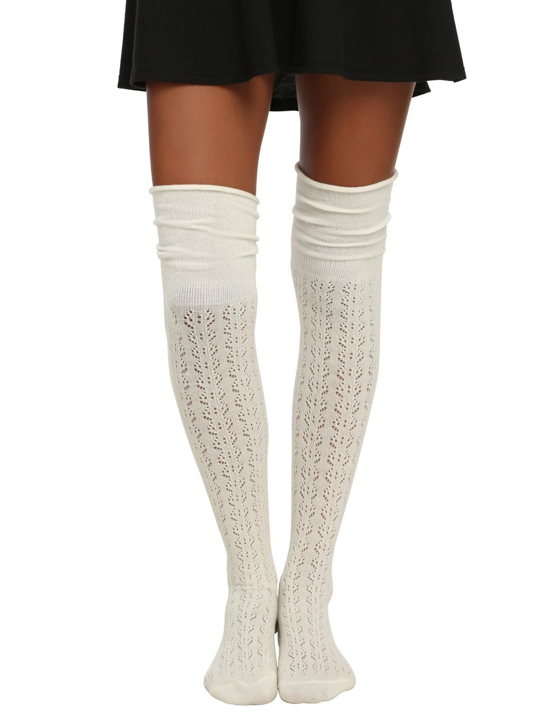 LOVEsick Cream Pointelle Knit Over-The-Knee Socks, , hi-res