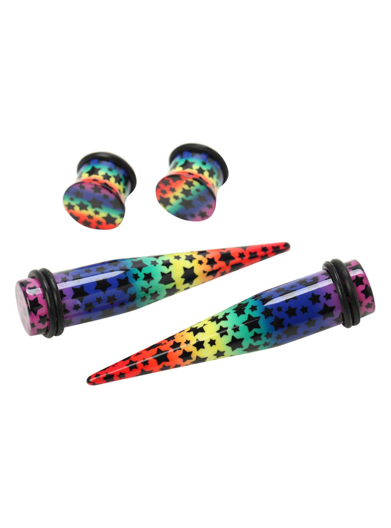 Acrylic Rainbow Star Taper And Plug 4 Pack, , hi-res