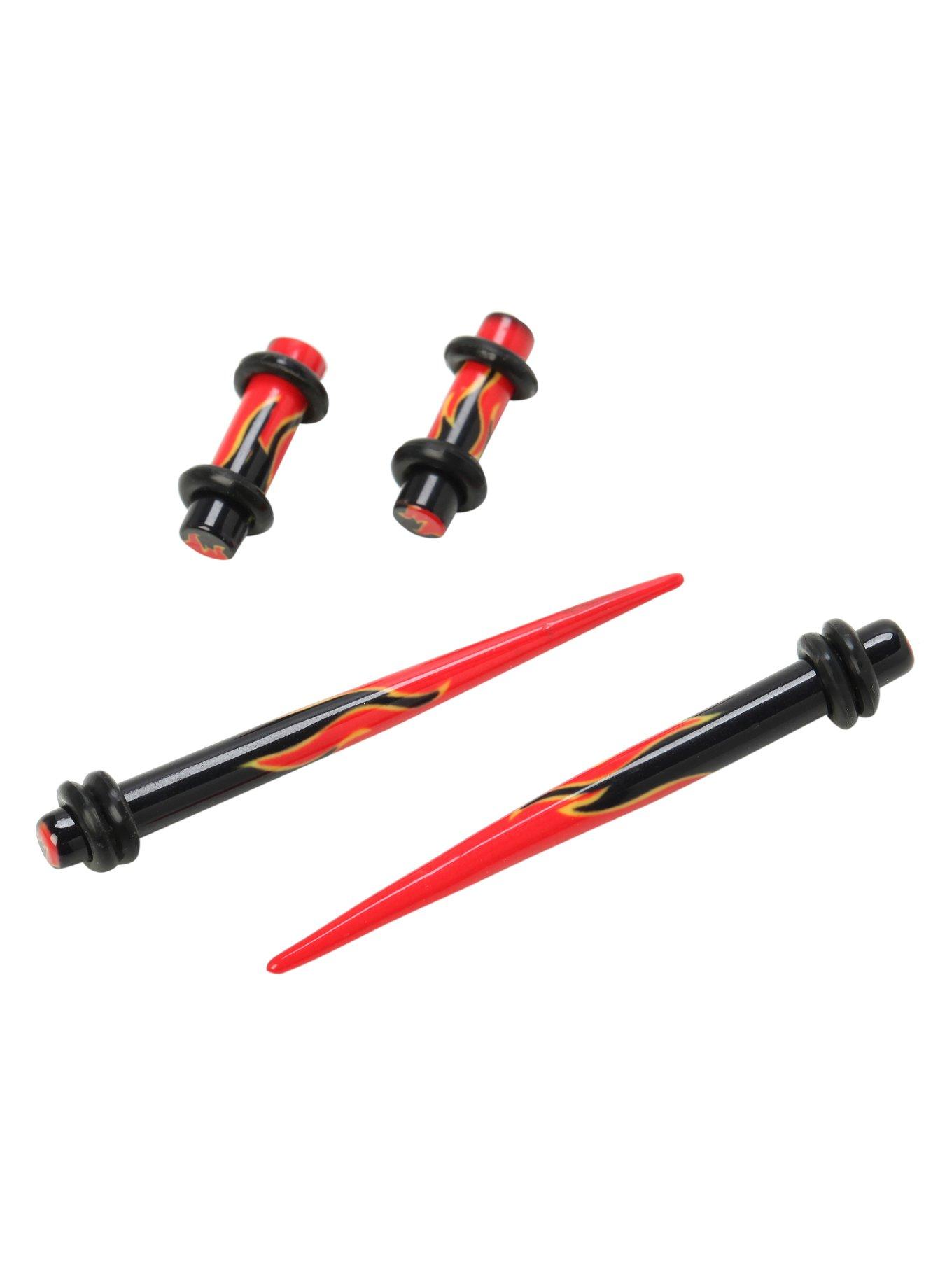 Acrylic Black & Red Flame Micro Taper And Plug 4 Pack, MULTI, hi-res