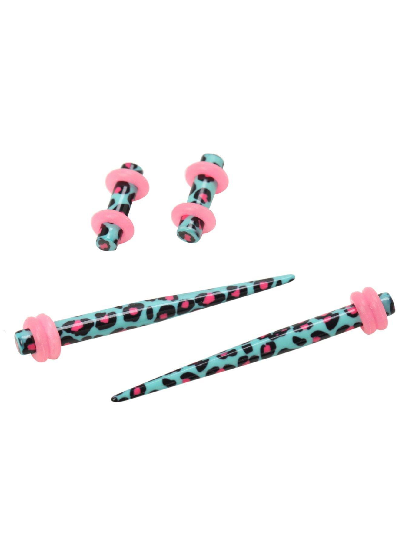 Acrylic Mint & Pink Leopard Micro Taper & Plug 4 Pack, MINT, hi-res
