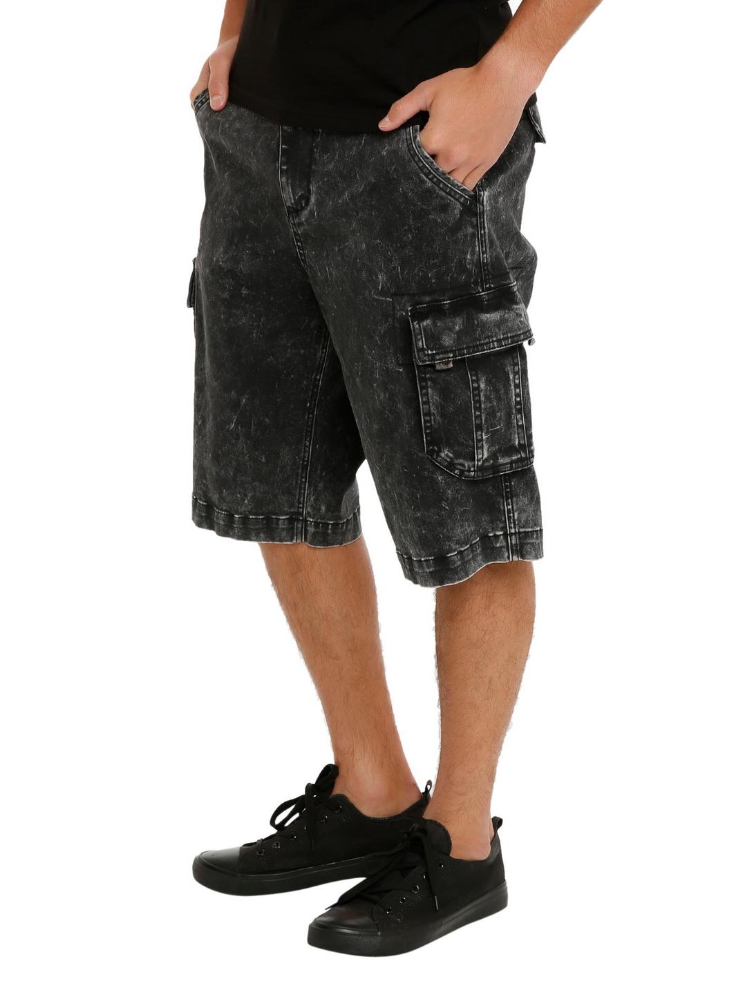 RUDE Black Wash Cargo Shorts, BLACK, hi-res
