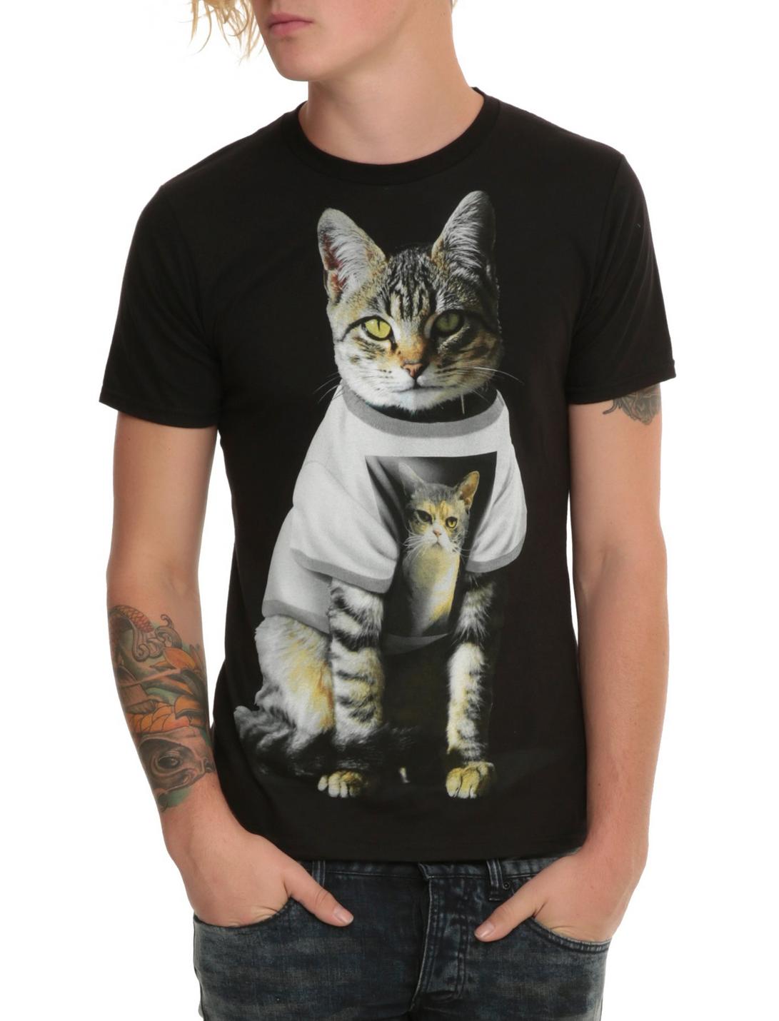 Cat Wearing Cat T-Shirt, BLACK, hi-res