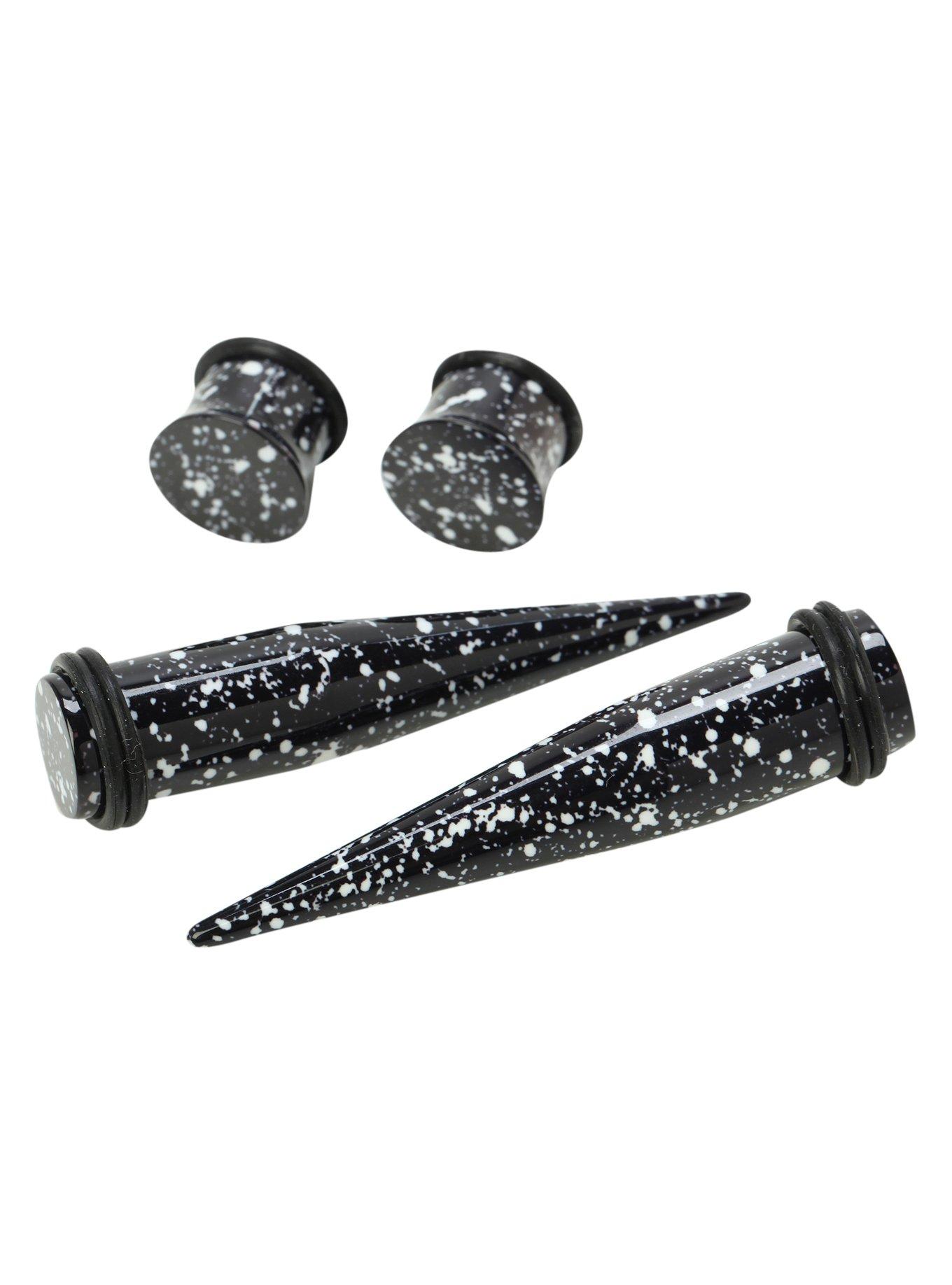 Acrylic Black Splatter Taper And Plug 4 Pack, BLACK, hi-res