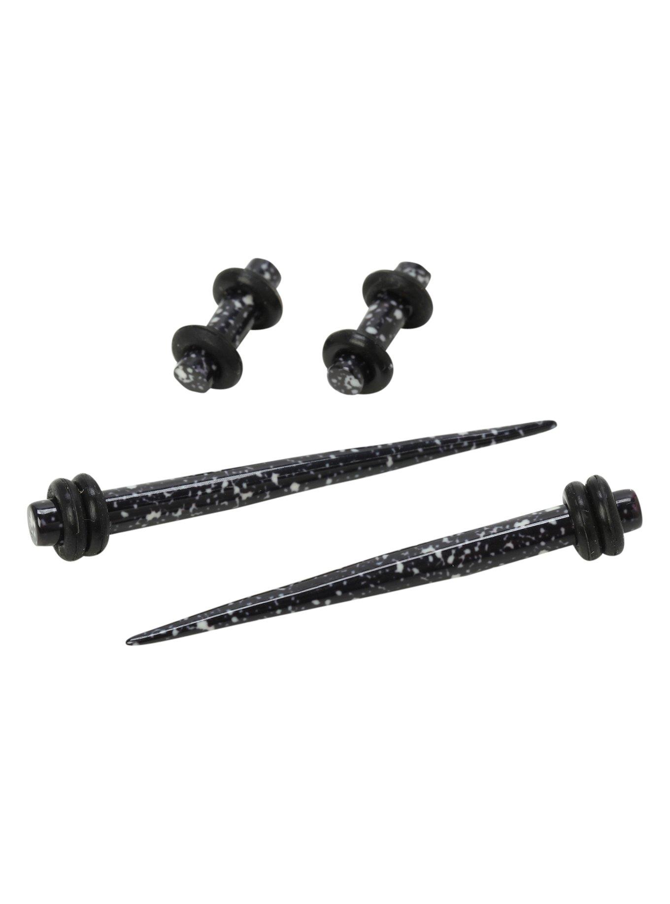 Acrylic Black Splatter Micro Taper And Plug 4 Pack, BLACK, hi-res