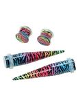 Acrylic Rainbow Zebra Taper And Plug 4 Pack, MULTI, hi-res