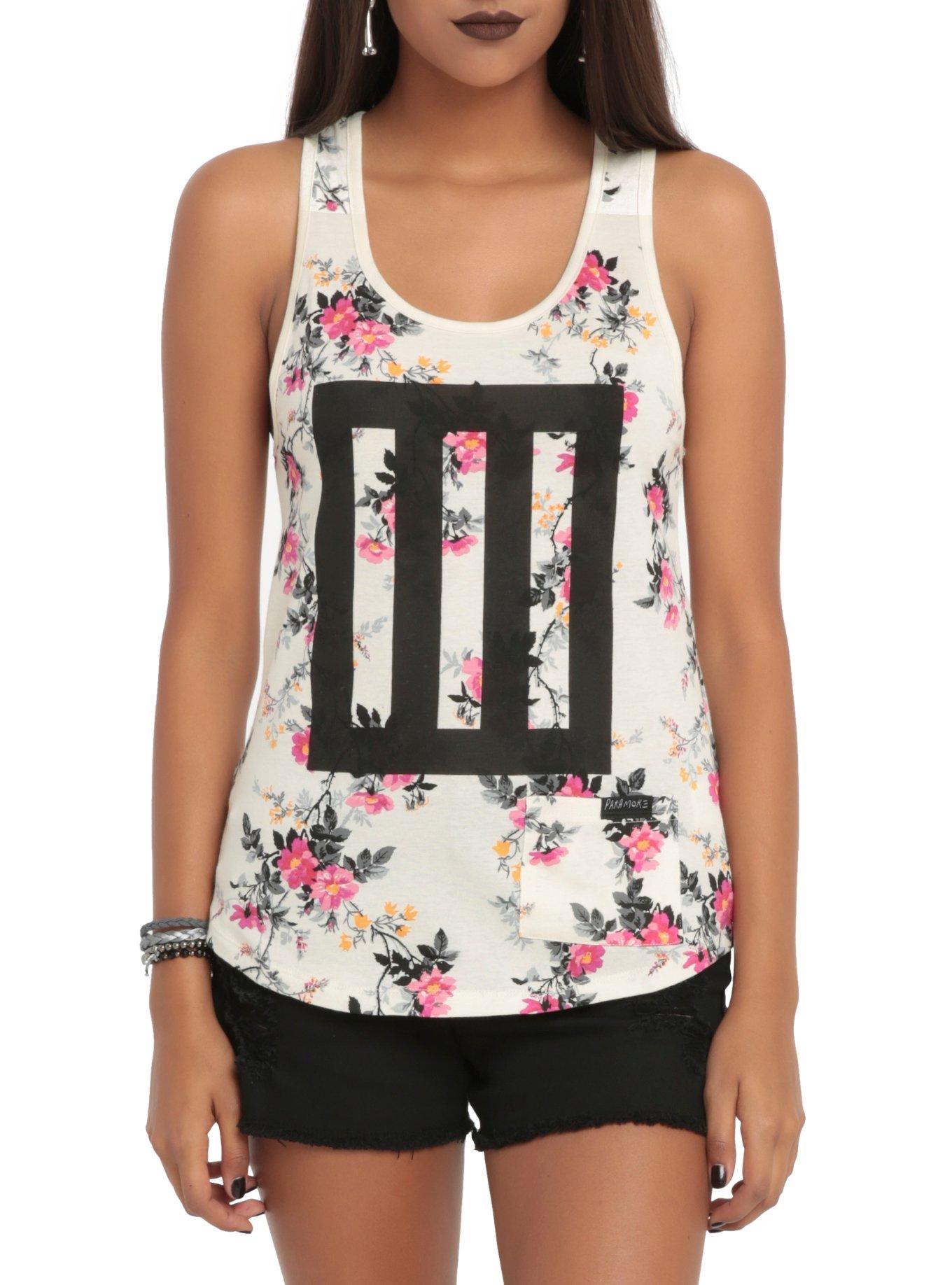 Paramore Floral Bars Girls Tank Top, WHITE, hi-res