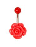 14G Steel Red Rose Navel Barbell, , hi-res