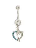 14G Steel Dolphin Heart Navel Barbell, , hi-res