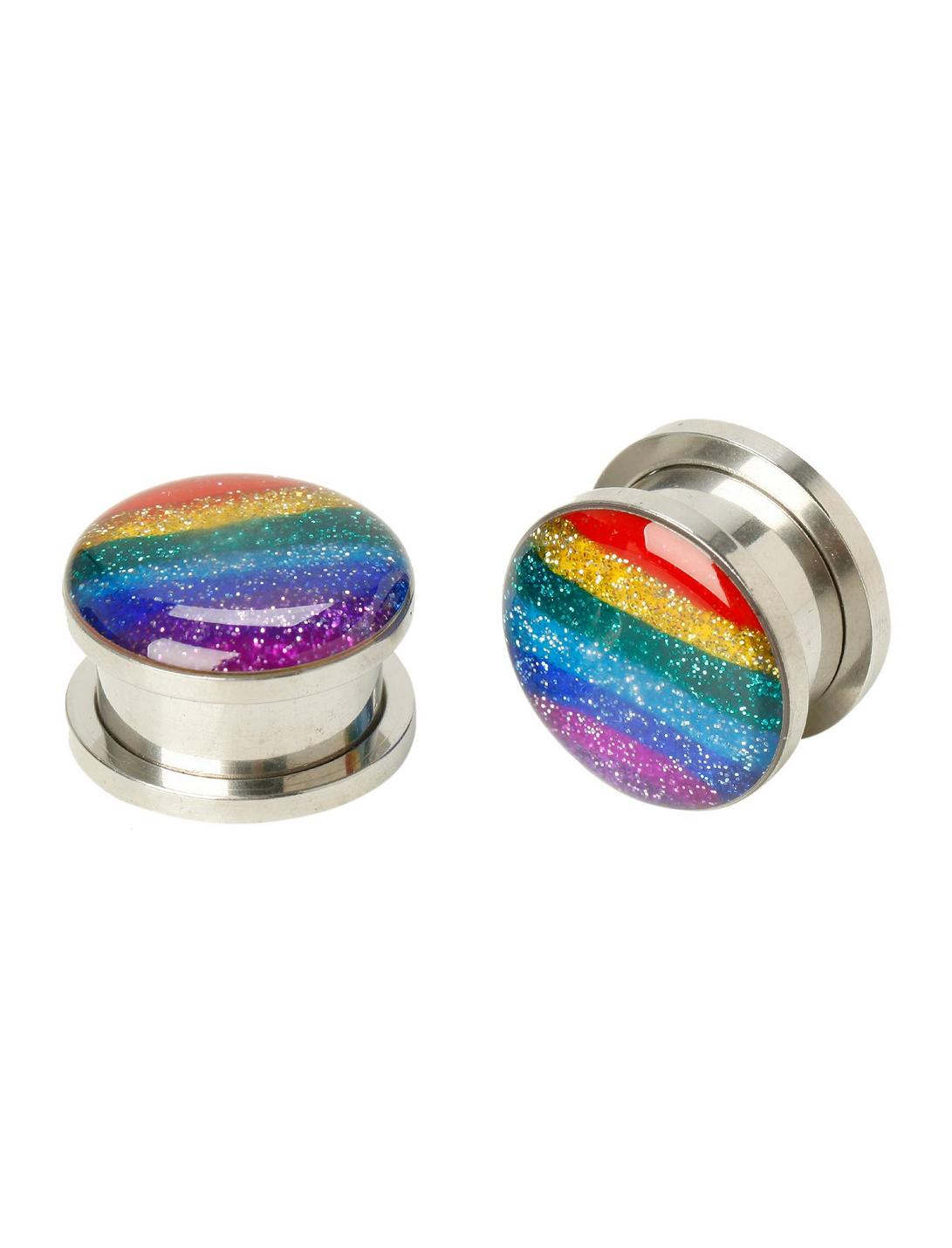Steel Rainbow Glitter Spool Plug 2 Pack, BLACK, hi-res