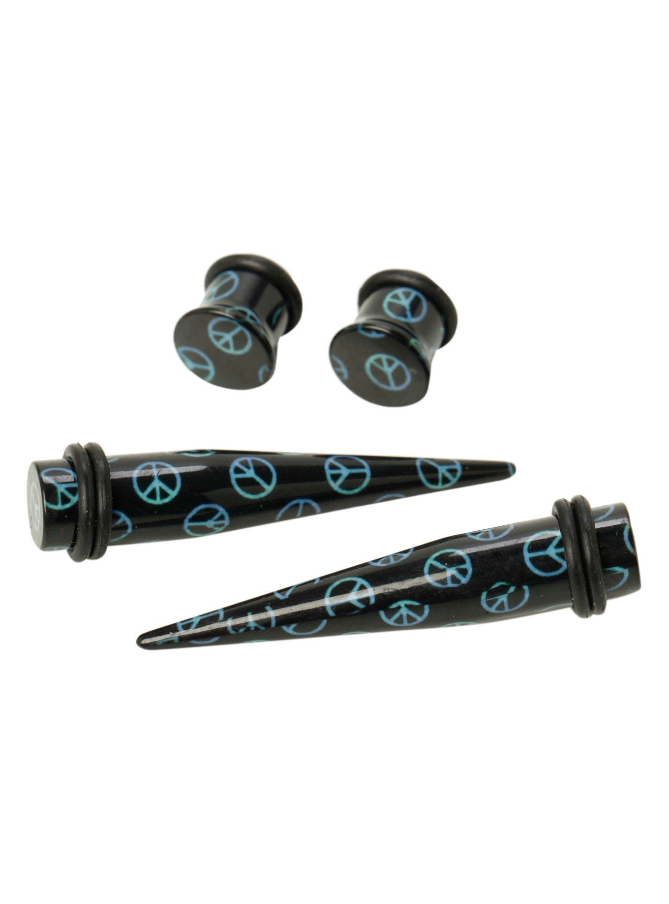 Acrylic Peace Sign Taper And Plug 4 Pack, BLACK, hi-res