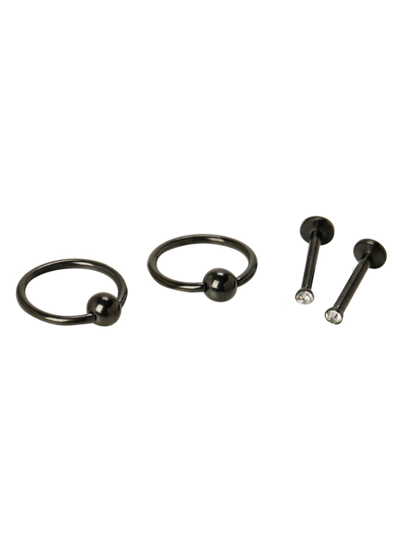 16G Steel Black Snake Bite Stud & Captive Hoop 4 Pack Hot Topic