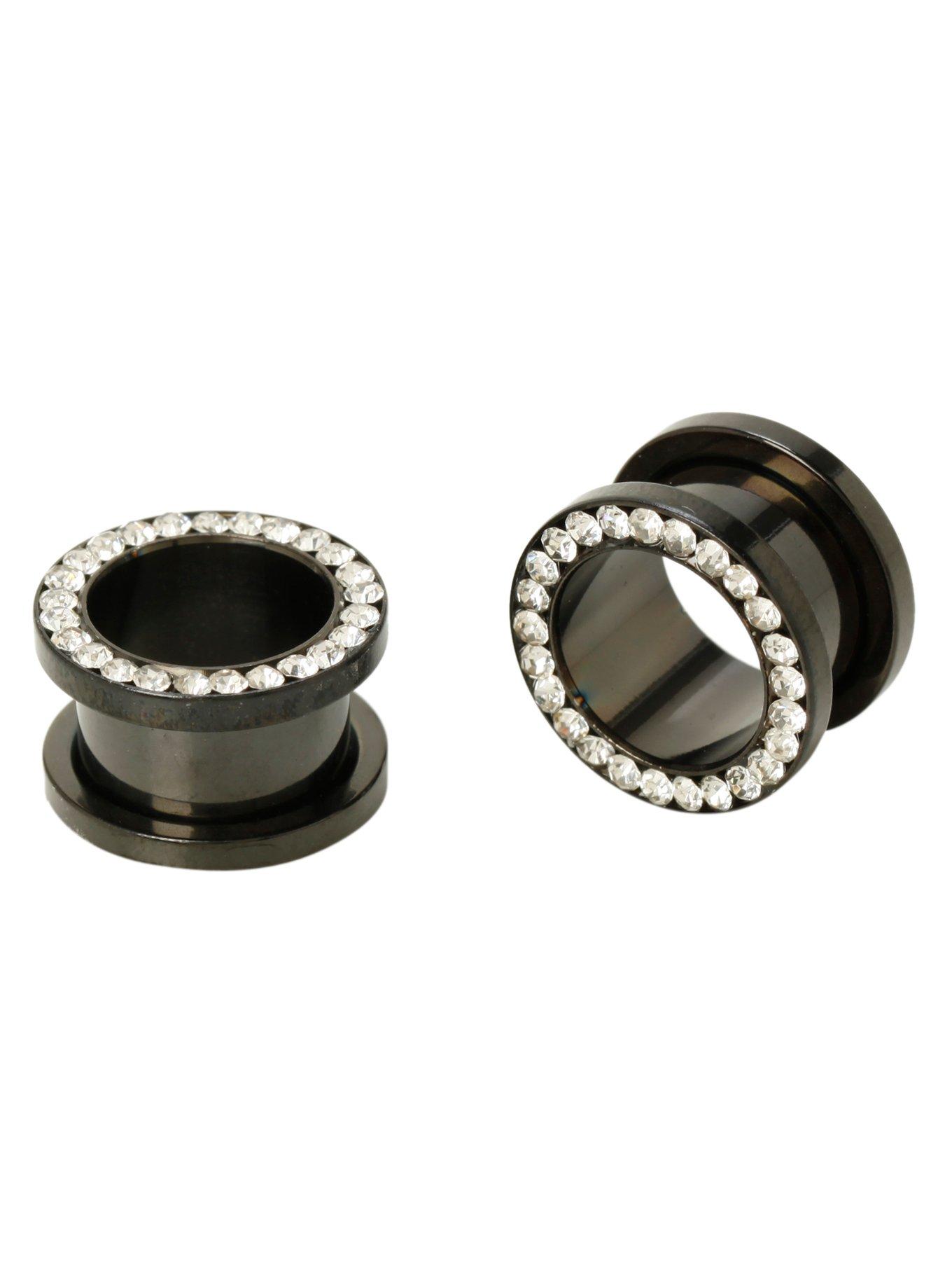 Steel Black Clear Bling Spool Plugs 2 Pack | Hot Topic